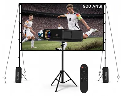 Produktbild von Beamer mit WiFi, Bluetooth, 100 Zoll Projektionsleinwand, Stativ, 900 ANSI etc.