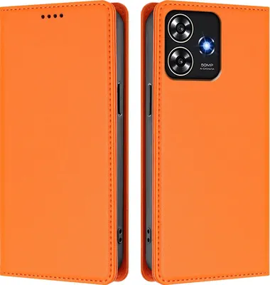 Produktbild von Handyhülle für ZTE Blade A73 4G, Kunstleder Klapphülle Stoßfeste Magnetische Hülle mit Ständer Orange