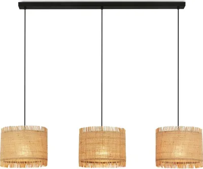Produktbild von Pendelleuchte Hängelampe Esszimmer 3-flammig Wohnzimmer Strohschirm Boho