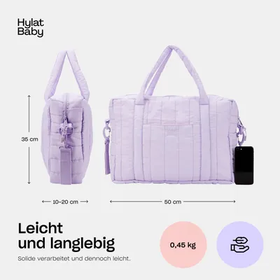 Immagine prodotto di Borsa fasciatoio Hylat con fasciatoio e borsa in cotone - ideale per i viaggi - Viola