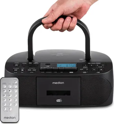 Image de MEDION DRX-1 Plus Boombox (radio portable DAB+ FM, Bluetooth, lecteur CD, MP3, cassette, prise casque, Stereo Sound System, AUX, secteur & batterie) noir