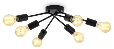 Image de Plafonnier rétro à 6 lampes I pivotant I courbe I E27 I noir I sans ampoule I salon I chambre
