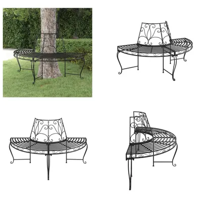 Zdjęcie produktu dla vidaXL Półokrągła ławka pod drzewo Ø160 cm czarna stal - Ławka pod drzewo - Ławki pod drzewo - Ławka - Siedzisko ławki