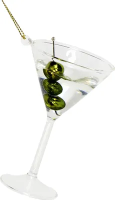 Produktbild von Christbaumschmuck Glas 10,5cm Martini Cocktail Figur Olivgrün / Klar