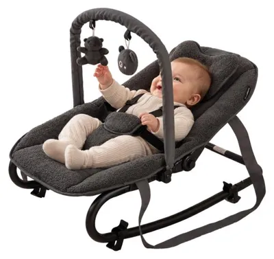 Produktbild von X Adventure Babywippe Teddy Anthrazit – Wippe mit Spielbogen, verstellbarer Rückenlehne, feststellbarer Schaukelfunktion und 5-Punkt-Gurt, bis 9 kg
