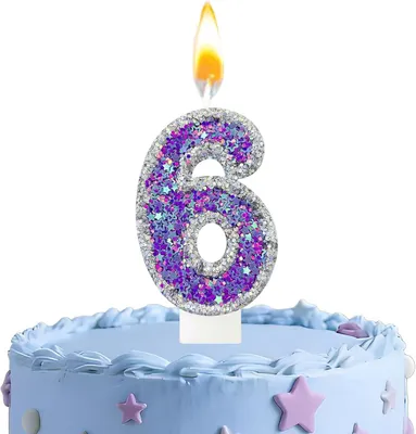 Immagine prodotto di Candeline a forma di numero "6" in lilla per decorare la torta, candeline per compleanno con il numero "6" e candeline a forma di numero per celebrazioni speciali