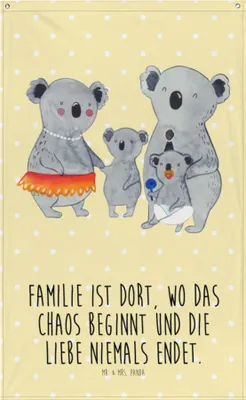 Produktbild von Mr. & Mrs. Panda Wandteppich Koala Familie - Gelb Pastell - Geschenk, Muttertag, Koalas, Wandbild, Tapestry, Boho, Kinder, Family, Mama, Gobelin, Tapisserie