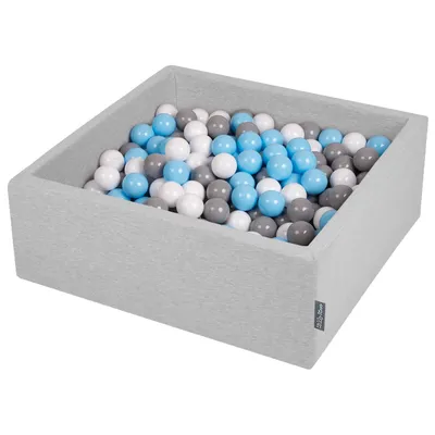 Obrázek produktu pro KiddyMoon 90x30cm/200 míčků ∅ 7cm Kulatý Suchý Bazén s míčky Certifikováno vyrobeno v EU, Světle Šedá:Šedá/Bílá/Dětská Modrá