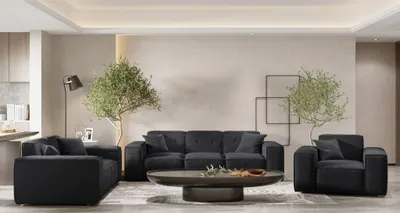 Produktbild von Sofaset Designersofa CESINA 3-2-1 in Stoff Ascot Bukla Schwarz