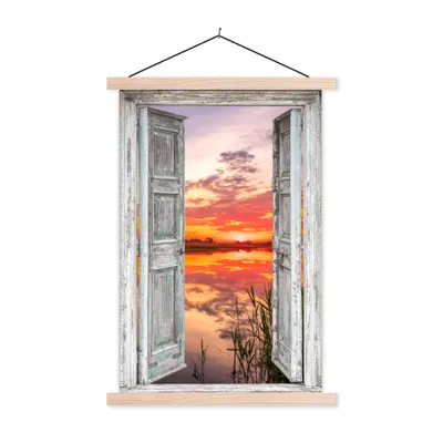 Produktbild von MuchoWow® Textilposter Landschaft - Sonnenuntergang - Wasser - Aussicht 40x60 cm mit holzfarbenen Rahmen - Poster