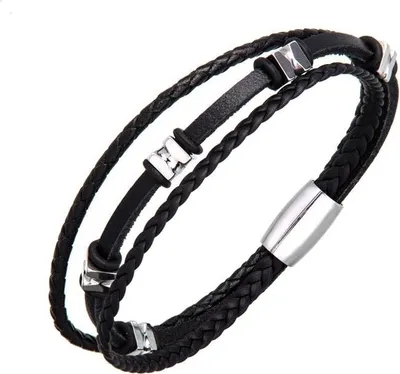 Produktbild von SILBERKETTEN STORE Lederarmband 0627_1 - 3reihig, schwarz - 23cm