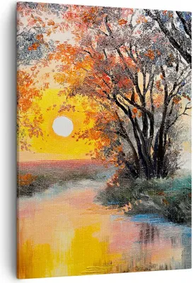 Produktbild von Bild auf Leinwand - Leinwandbild - Einteilig - Fluss Sonne Bäume - 50x70cm - Wand Bild - Wanddeko - Wandbilder - Leinwanddruck - Kunstdruck - Wanddekoration - Leinwand bilder - Wandbild - PA50x70-4190