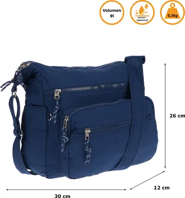 Produktbild von Große Damen Tasche Schultertasche Umhängetasche Henkeltasche Nylon Optik Bag Blau