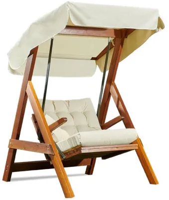 Produktbild von Casa Padrino Luxus Hollywood Schaukel Cremefarben / Braun - Moderne Wetterfeste Garten Schaukel mit Sonnendach - Terrassen Möbel - Garten Möbel - Luxus Kollektion