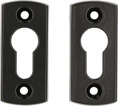 Two black keyhole escutcheon plates are shown against a white background.