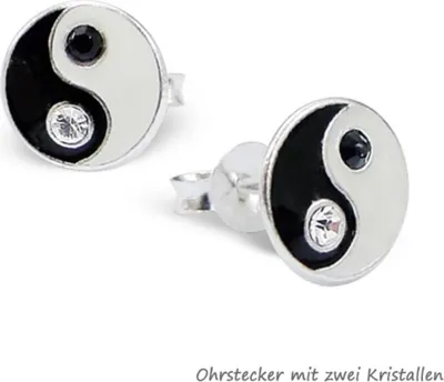 Produktbild von Yin Yang Schmuck aus 925er Silber: Ohrstecker und Zehenring Ohrstecker mit 2 Kristallen