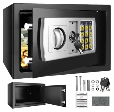 Immagine prodotto di Cassaforte elettronica - 4,6 litri. Scatola digitale per denaro - con serratura a chiave e a combinazione. Ideale per contanti e gioielli - per uso domestico, in ufficio o in hotel