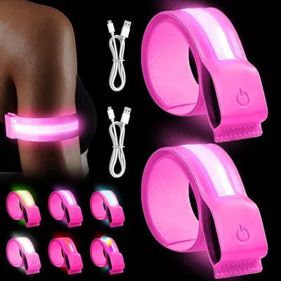Productafbeelding van Led armband oplaadbaar - Set van 2 - 40 x 3,8 cm - Roze - USB-C