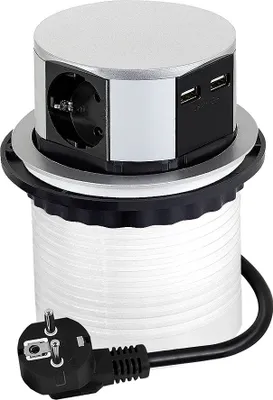 Produktbild von DesignLight TETRABOX versenkbare 3-fach Schuko-Steckdose mit USB-Port / Steckdosenleiste / Schuko-Verteiler
