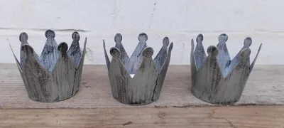 Produktbild von Dekokronen Set 3 Windlichter Teelichthalter Kerzenhalter Eisen silber-grau-Antik