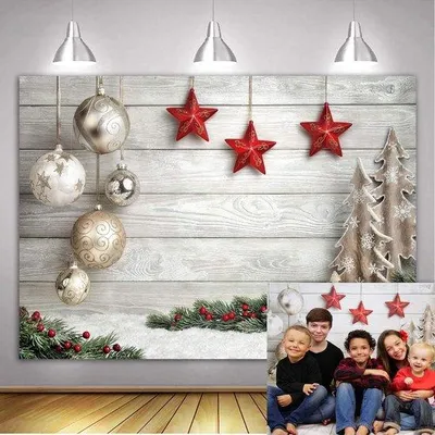 Image de Famanu, toile de fond photo, bois, flocons de neige, étoiles, 2,1 x 1,5 m - Décoration de Noël