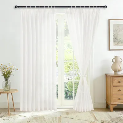 Produktbild von Gardinen – Weiß – Halbdurchsichtig – Mit Faltenband – Für Schienenvorhangsystem – Für das Wohnzimmer – Set aus 2 Stück