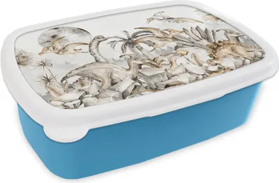 Produktbild von KitchenYeah® Lunchbox Brotzeit Brotdose 17x11 cm Dino - Dschungel - Natur - Tiere - Kinder - Kinder Kinder Brotzeitdose - Lunch - Kunststoff  - Brotbüchse - Sandwichbox - Lunchbox für Kinder