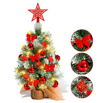 Produktbild von Jopassy 40cm Mini Weihnachtsbaum mit 30 warmweiß LEDs 8 Licht Modi,Tannenbaum mit Stern-Baumspitze und Deko Batterie betrieben,Advent, Weihnachten,Rot