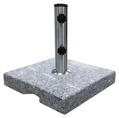Produktbild von Relaxdays Sonnenschirmständer, 24 kg, quadratisch, für Schirmstangen 2,5–5 cm, Granit & Edelstahl, Sonnenschirmfuß, grau