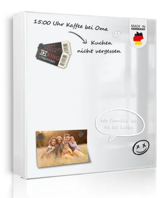 Produktbild von banjado Schlüsselkasten aus Glas, 30x30cm groß mit 32 Haken, als Magnettafel nutzbar, Korpus weiß, Anschlag rechts, Bulldogge [SKGW1 0024]