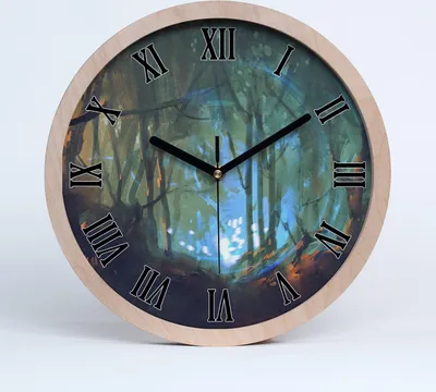 Produktbild von Holzuhr 25fi cm wanduhr - schwarze Spitzen - mystischer Wald