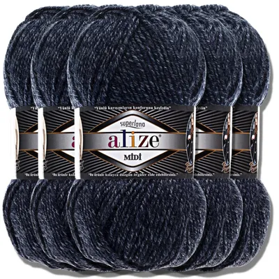 Produktbild von Alize 5x 100g Superlana Midi Wolle, Uni, Häkeln, Stricken (Jaspe Navy | 805)