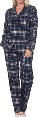 Produktbild von Normann Damen Flanell Schlafanzug langarm Pyjama mit Knopfleiste in Karo-Optik ; navy , 36