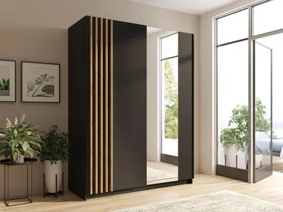 Obrázek produktu pro Šatní skříň se zrcadlem 151 cm YUMBO - dub artisan / černá