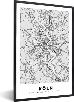 Produktbild von MuchoWow® Gerahmtes Poster Stadtplan - Deutschland - Karte - Köln - Karte 60x90 cm - Poster mit Schwarzem Bilderrahmen Wandposter Rahmen Foto Bilder - Kunst