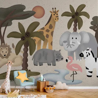 Produktbild von Vlies Fototapete - Children's Africa - Animals With Simple Shapes 250x175 cm Für Kinder e-A-10144-a-a