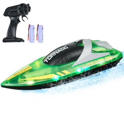 Immagine prodotto di VEVOR barca RC, 2.4GHz 12km/h, barca telecomandata per piscine e laghi, barca da corsa con luce LED, 2 batterie ricaricabili, completamente impermeabile, giocattolo acquatico in regalo