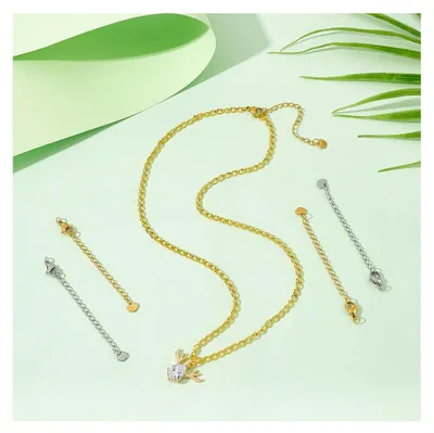 Produktbild von 20 Stück 2 Farben 50mm Edelstahl Verlängerungsketten Sets mit Verschlüssen und kleinen Herzanhängern für Schmuckherstellung