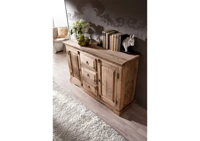 Produktbild von MASSIVMOEBEL24 Sideboard Sheesham 135x40x85 grau geölt LEEDS #42