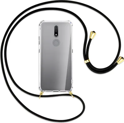 Produktbild von Handykette Backcover-Schutzhülle mit Band (Metall goldfarben) für Nokia 2.4 - schwarz