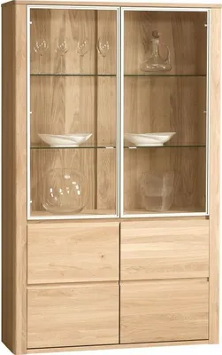 Produktbild von Vitrine Jussara 04, Farbe: Hellbraun, Eiche teilmassiv – 201 x 124 x 42 cm (H x B x T)