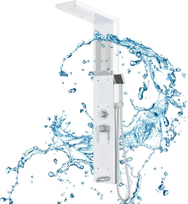 Obrázek produktu pro XINZI Sprchový panel matný bílý - nerezový sprchový systém 5 funkcí, nástěnný, s dešťovou sprchou, masážní sprcha, snadná instalace, do koupelny