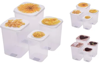 Produktbild von 12x Vorratsdosen 4er 0,9L Deckel Gefäß Boxen Behälter Aufbewahrung Nudeln Kaffee