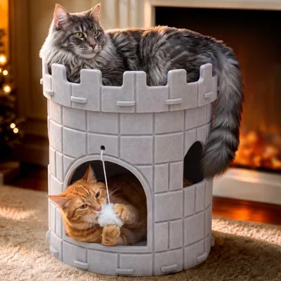 Productafbeelding van Kattenbed Kattenhuis Kattenhut - Kasteelontwerp - Grijs - Voor binnenkatten