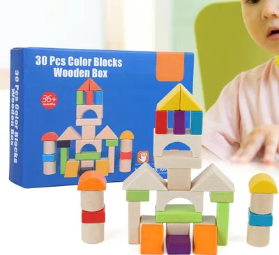 Image de Briques multicolores, jouets, boîte en bois, pour enfants, enfants, cadeau éducatif (30 pièces)
