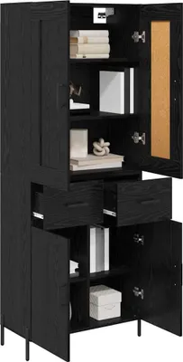 Immagine prodotto di vidaXL Credenza alta, 2 pezzi, nero, effetto rovere, materiale in legno