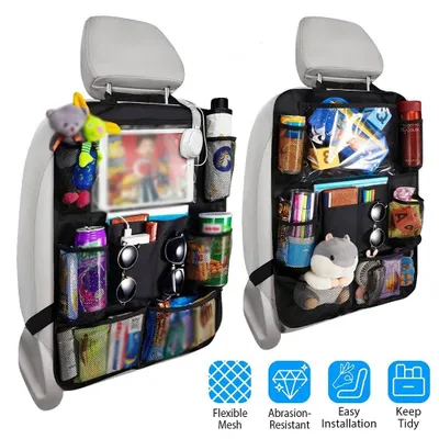 Immagine prodotto di Organizzatori per il sedile posteriore dell'auto - Tasche portaoggetti per il sedile posteriore - Set da 2 - Pieghevoli - Resistenti - Con più tasche - Universali - Neri
