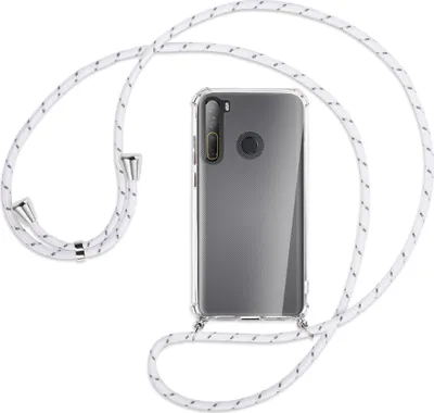 Produktbild von Handykette Backcover-Schutzhülle mit Band (Metall silberfarben) für HTC Desire 20 Pro - weiß/grau
