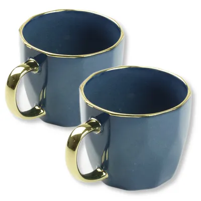 Produktbild von Kaffeebecher Becher 2 Satz Porzellan Kaffeetasse Henkel Marineblau Gold 400 ml