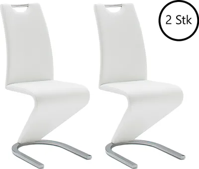 Produktbild von möbelando Schwingstuhl Pupik I, 2er Set, Weiß, mit Rückenlehnen-Griff, Gestell verchromtes Flachrohr und Kunstleder Bezug, Modern Zeitlos